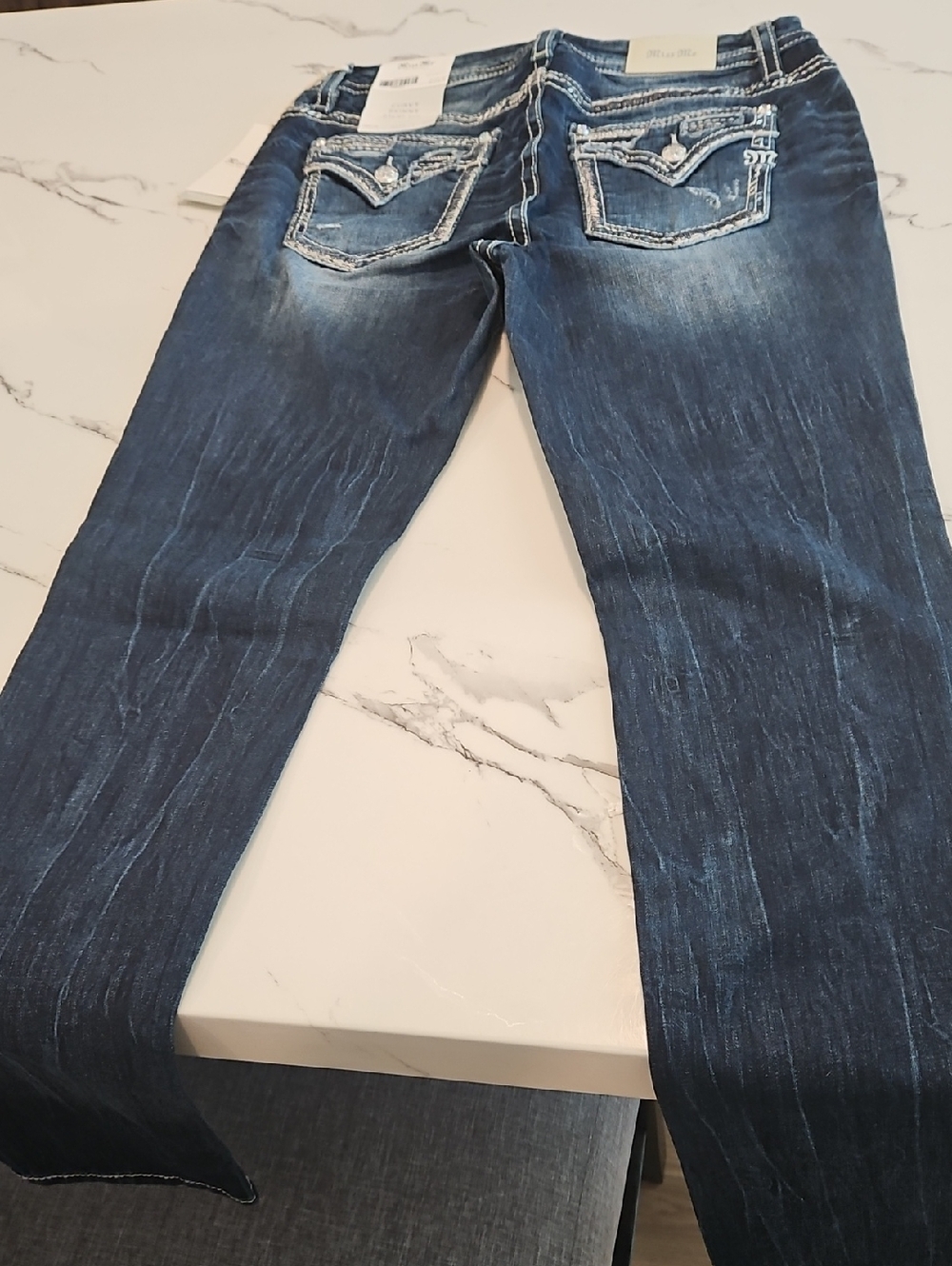 Miss Me Dark Blue Bootcut Jeans with Contrast Pocket Stitching